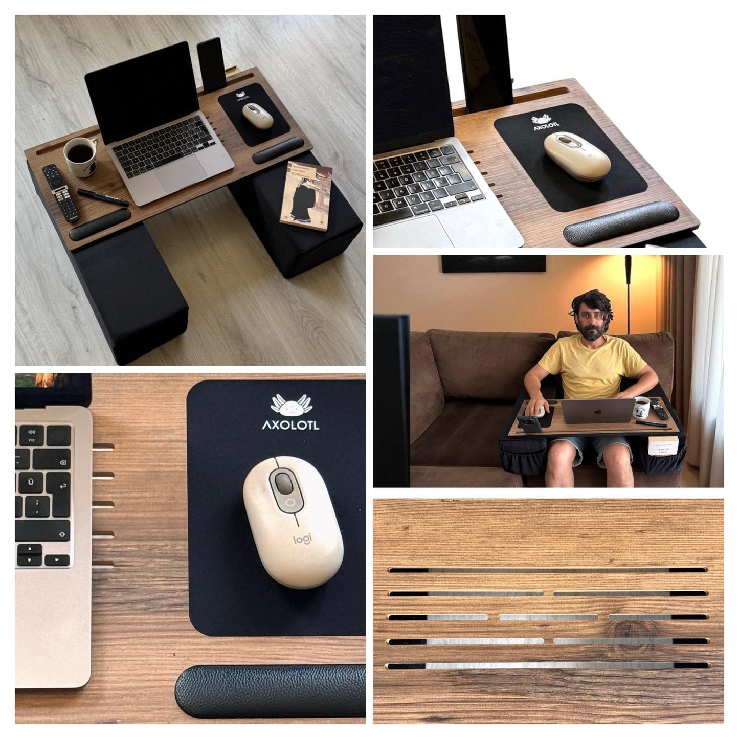 Axolotl Throne – Extra Wide Ergonomic Laptop & Couch Desk with Cushions for Laptops and Wireless Peripherals