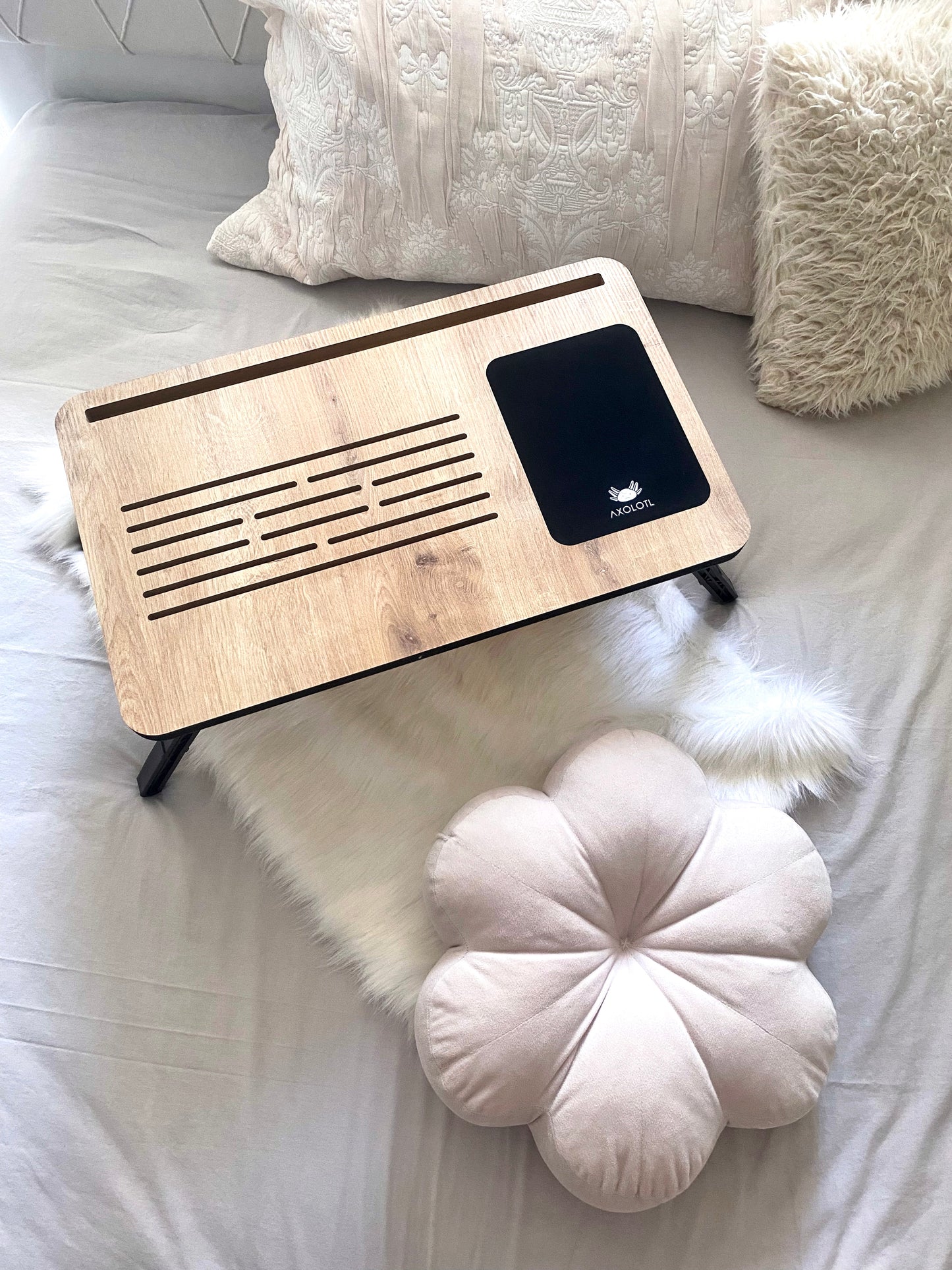 Axolotl Fold Away Bed Tray Safir - Lap Desk with Mouse Pad - Bed Desk - Foldable Lap Tray - Breakfast Tray with Phone Compartment - Gift (Kopya)